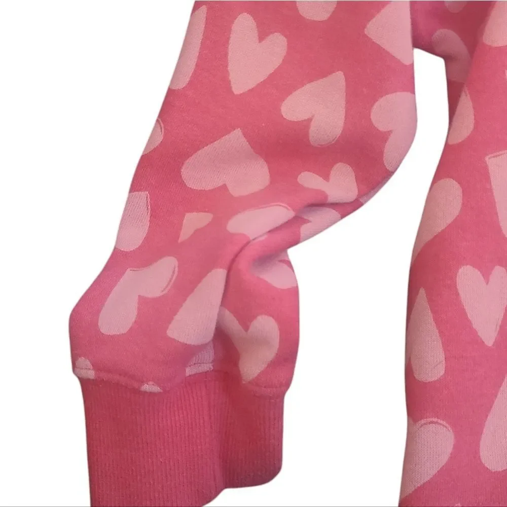 Old Navy Hoodie Pink Hearts Kids Semi-Cropped‎ Fleece-Lined Size Med